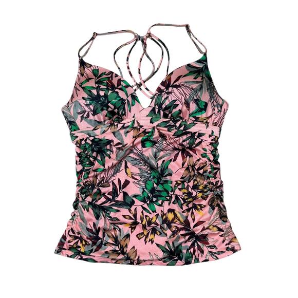 Athleta Aqualuxe Pink Tropical Botanical Print Molded Tankini Swimsuit Top - Picture 3 of 9